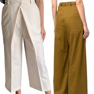 Proenza Schouler Cream Wool Blend Wide Leg Pleated Pants Size 2